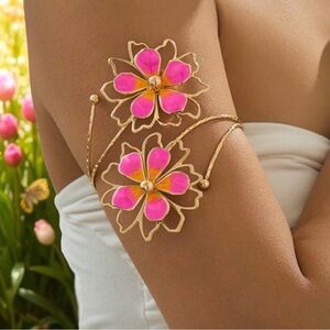 Pink & Gold Floral Arm Cuff Bracelet 💖